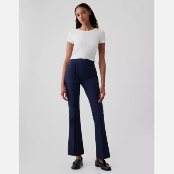 GAP High Rise Flare Stretch Pants Pintuck Pleat Navy Blue Size 8 RT$80 NWT - Picture 1 of 16